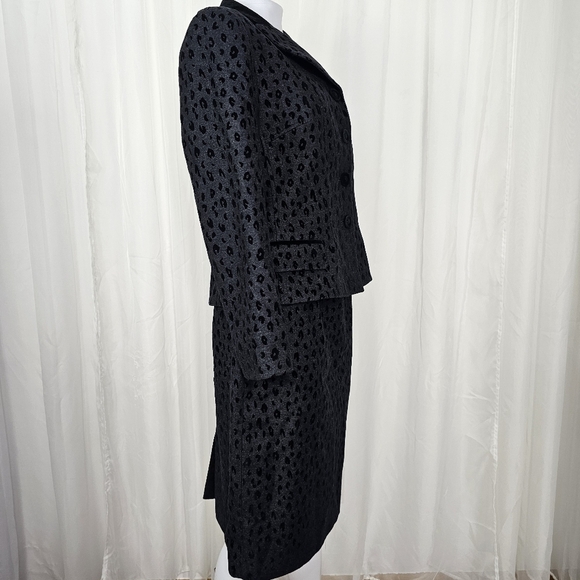 Vintage Rickie Freeman for Teri Jon Saks gray black leopard print wool skirt set - Picture 6 of 12